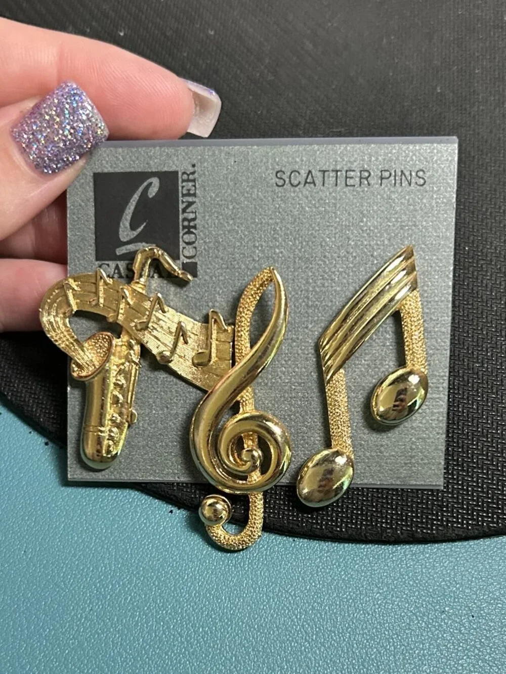 Vintage JJ Jonette Casual Corner Gold-Tone Music Scatter Pin Set NIP